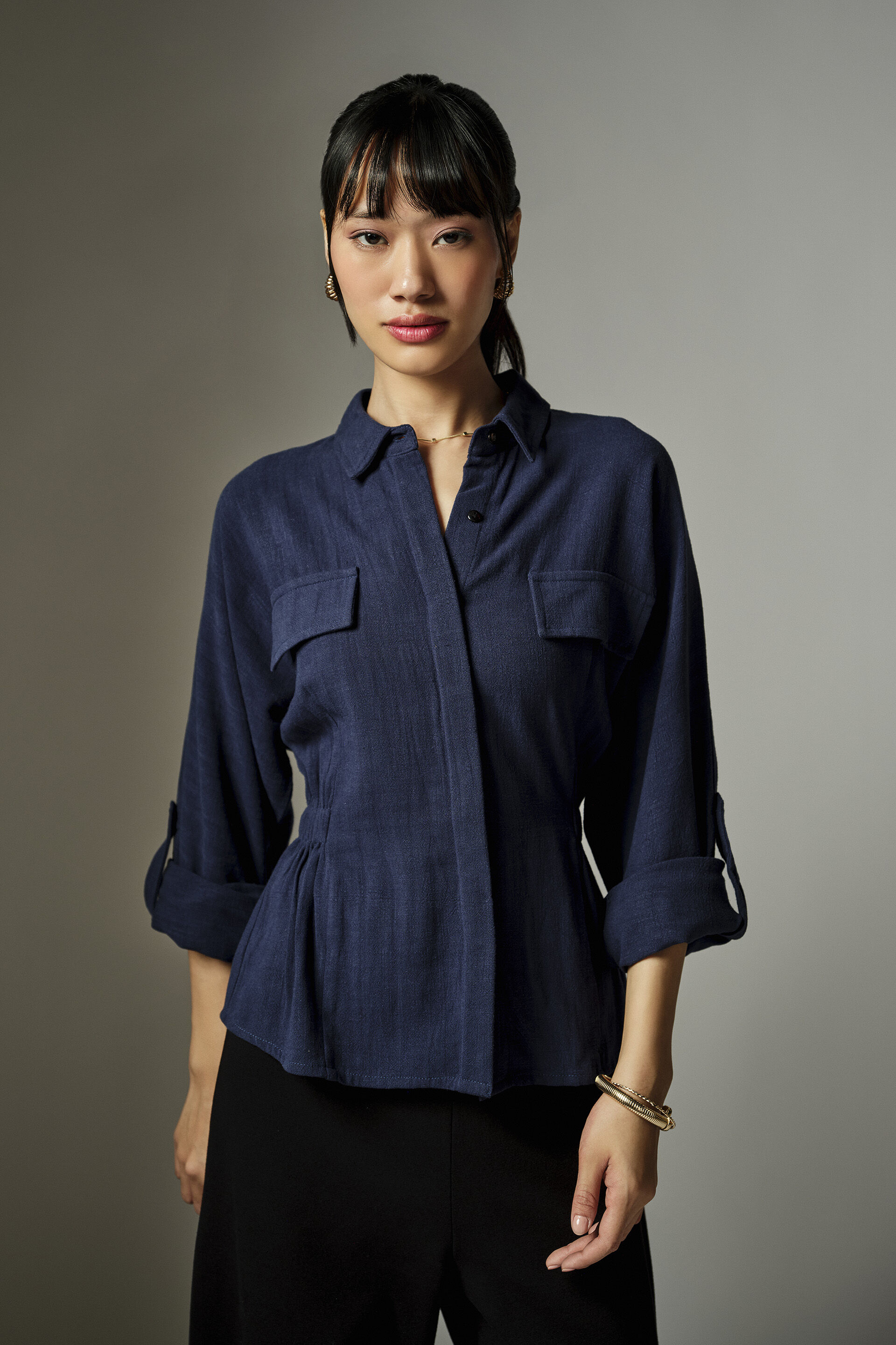 Avery Blue Collared Top, Blue, image 1
